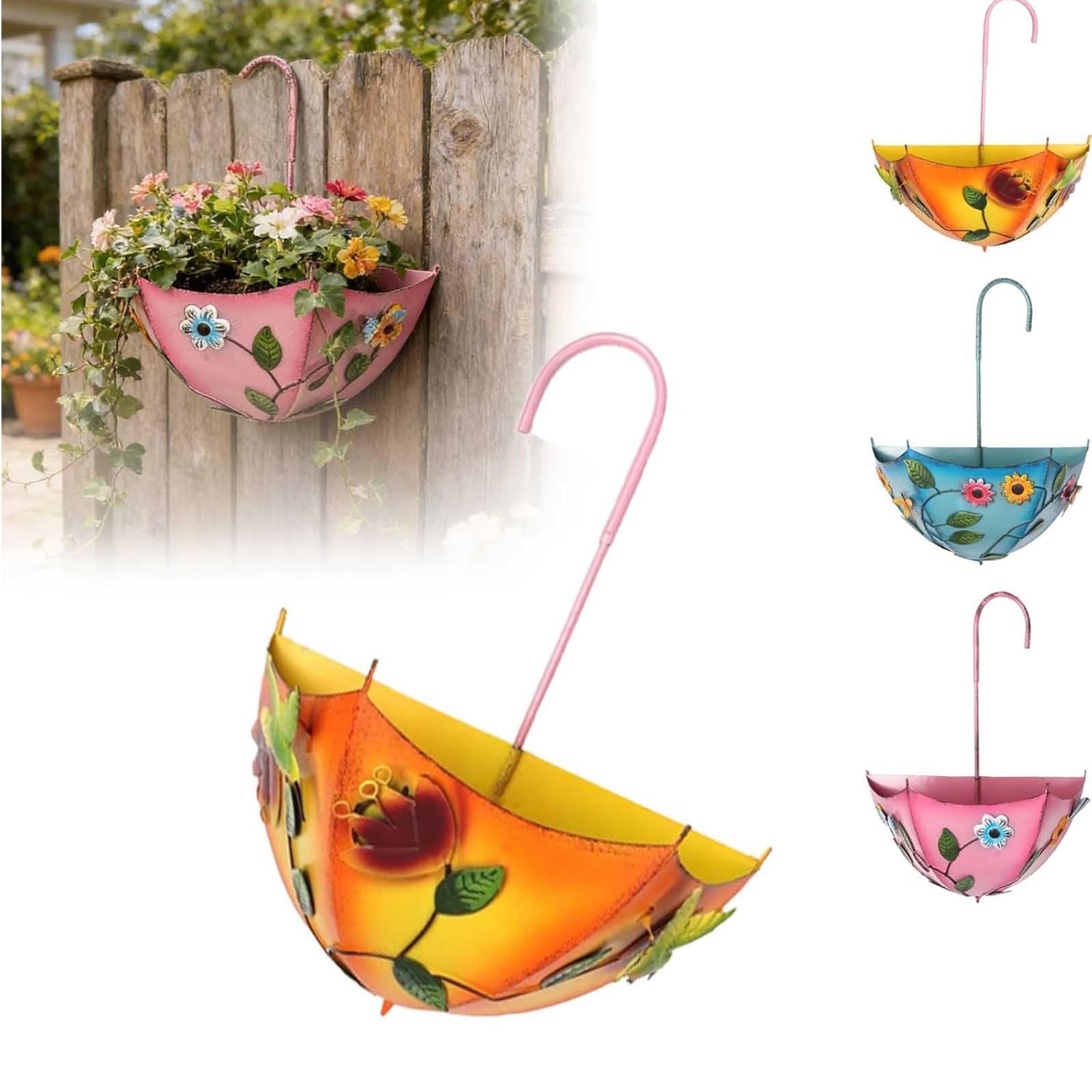 Umbrellas Plant for Outdoor Plants, Farmhouse Umbrella Shaped Wall Hanging Planter, Outdoor Umbrella Flower Pot with Drainage Holes, Iron Art No-Drill for Yard Patio Garden Decor
