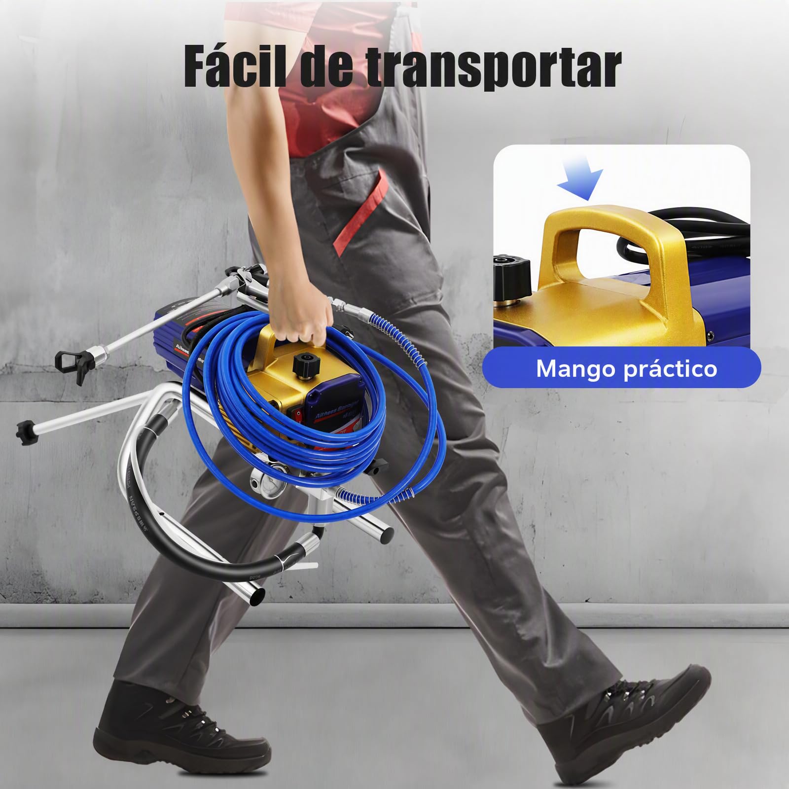 Sistema de pulverización de pintura Airless con manómetro, 1,5 kW, 2,2 L/min, pistola de pulverización sin aire, para interiores y exteriores, pulverizador de pintura portátil de acero