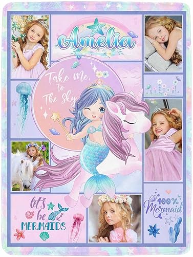 Miniatura 2 de Manta de fotos personalizada para bebés y niñas, manta de sirena personalizada con nombre para niños, niñas y adultos, 50 x 60 pulgadas, fabricada