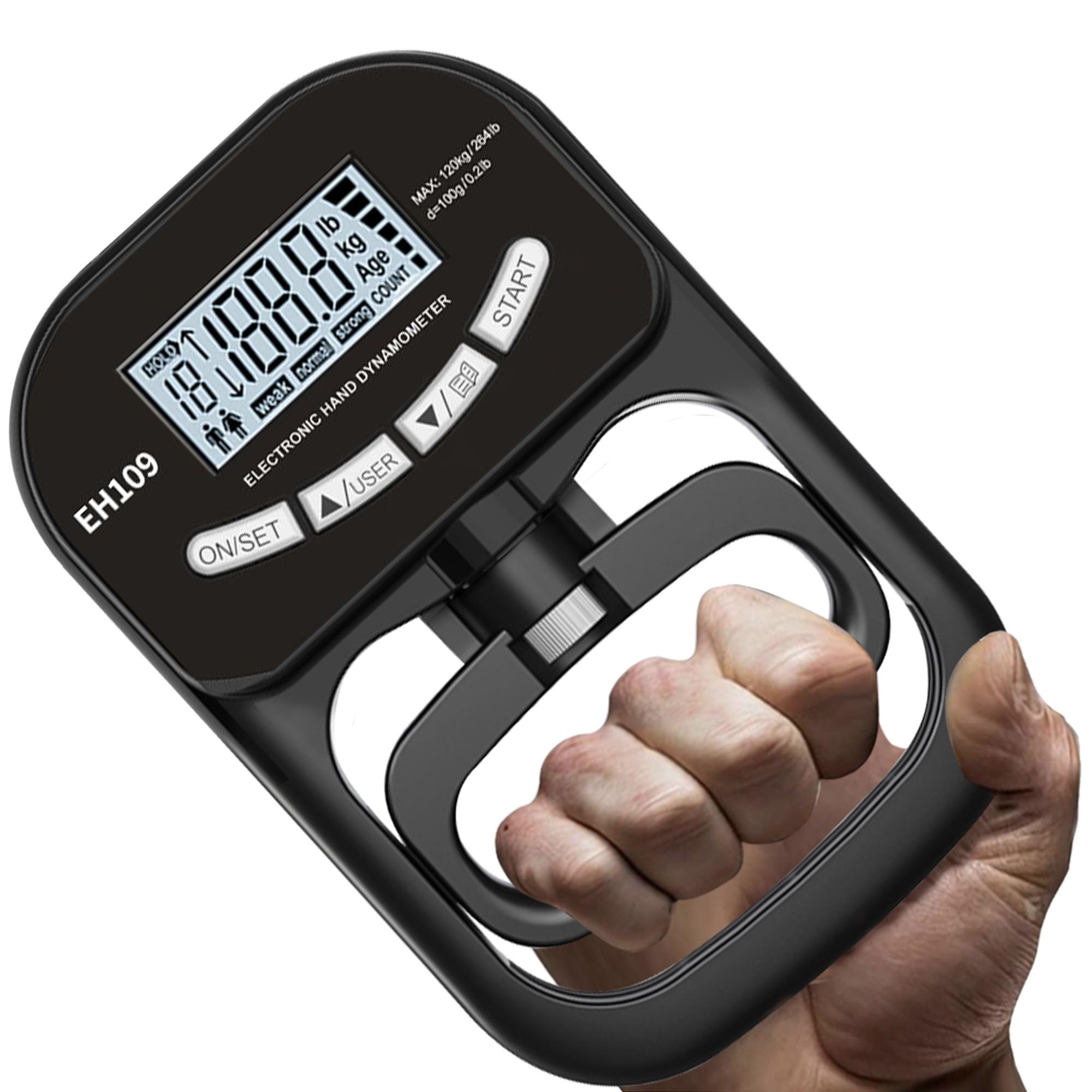 ByteX Hand Dynamometer Grip Strength Trainer - Electronic Hand Grip Strength Tester Grip Strengthener Hand Exerciser Meter Digital Hand Grip Training Gauge 265 Lbs : 120 Kgs for Sport Home School Use