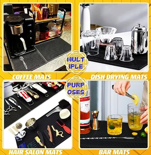 Miniatura 7 de IMIYOKU Tapete de bar de 18 x 12 x 0.4 pulgadas, tapete de goma para bar de cóctel, barman, juego de 2 alfombrillas de secado de vidrio (negro, 18 x