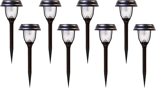SOLAR BASICS SBG8-145 DC Pathway, doble brillante y cálido blanco foco solar paisaje acento luz, paquete de 8, ORB marrón, 8 unidades