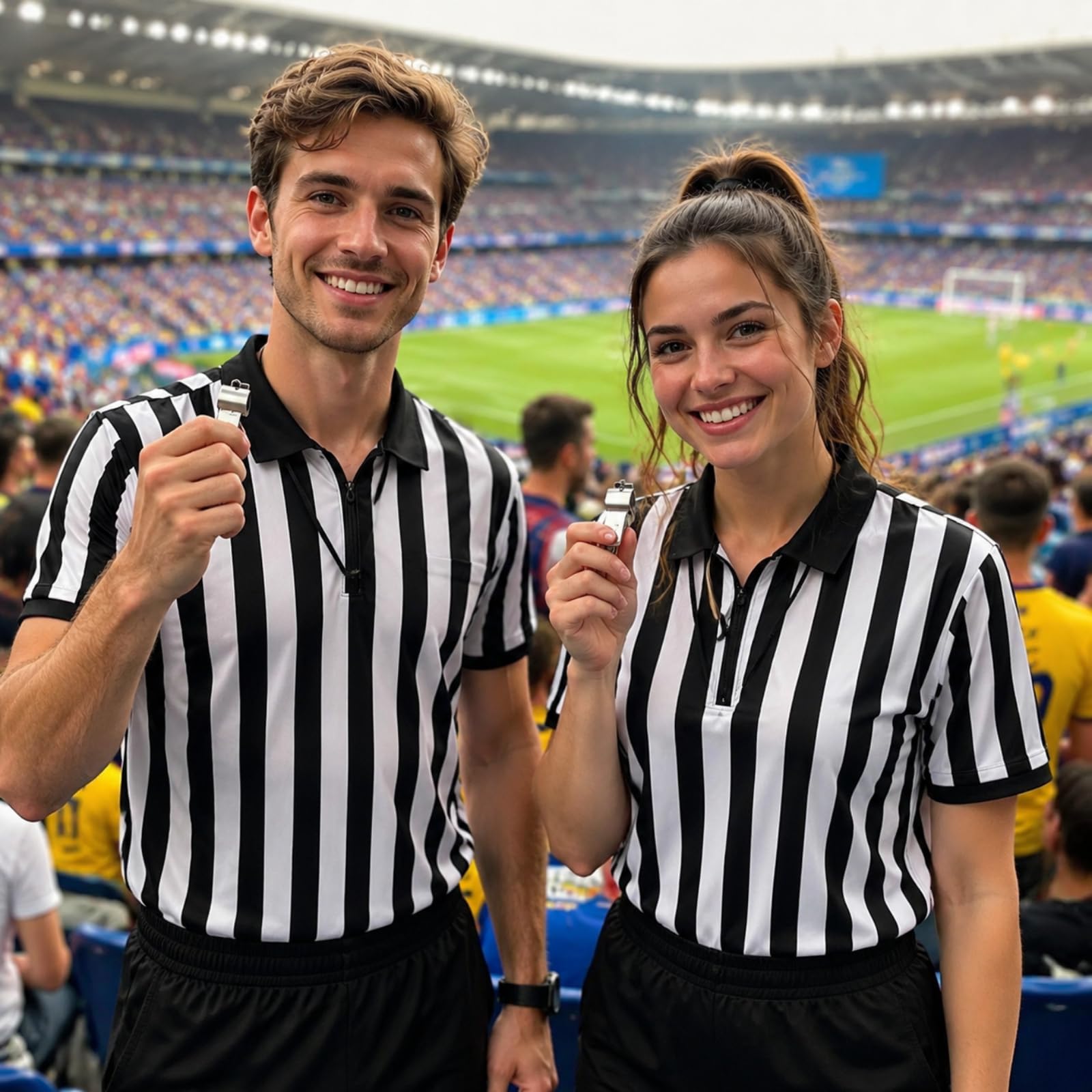 Syhood Costume d'arbitre pour Homme et Femme, Drapeau de pénalité, sifflet, Noir et Blanc, rayé, Football, ref Chemise Halloween