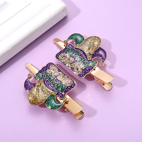Miniatura 3 de Pinzas para el cabello de Mardi Gras para mujer, sombrero de bufón con purpurina, máscara de flor de lis, horquillas para el martes gordo de