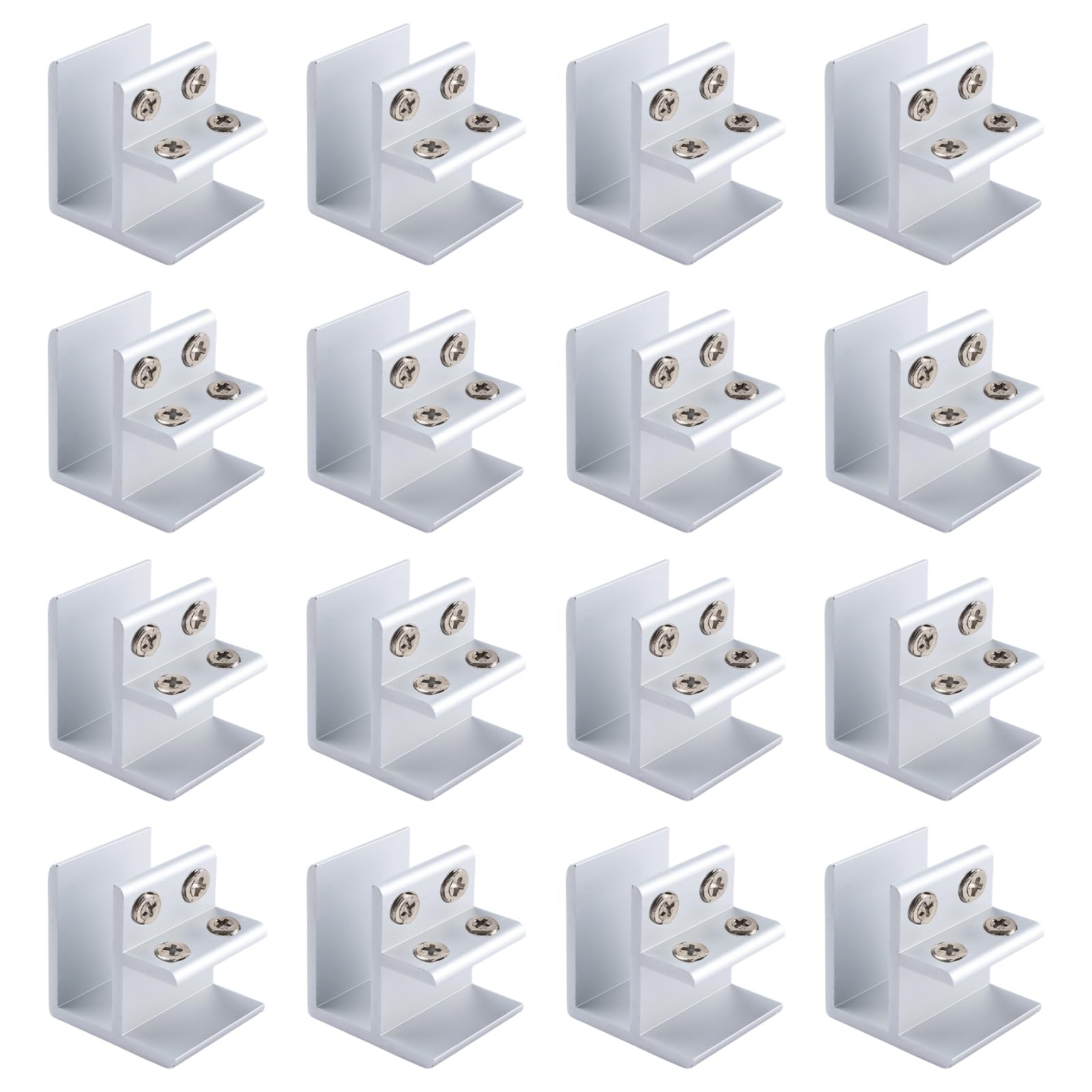 INCREWAY 16PCS Adjustable Glass Clips Kit 90 Degrees Adjustable Silver Square Glass Shelf Bracket Holder Bracket Clamp for Glass Fence Panel, Showcase, Wine Cabinet (Fit for 18-20mm Thick Glass) — image 1