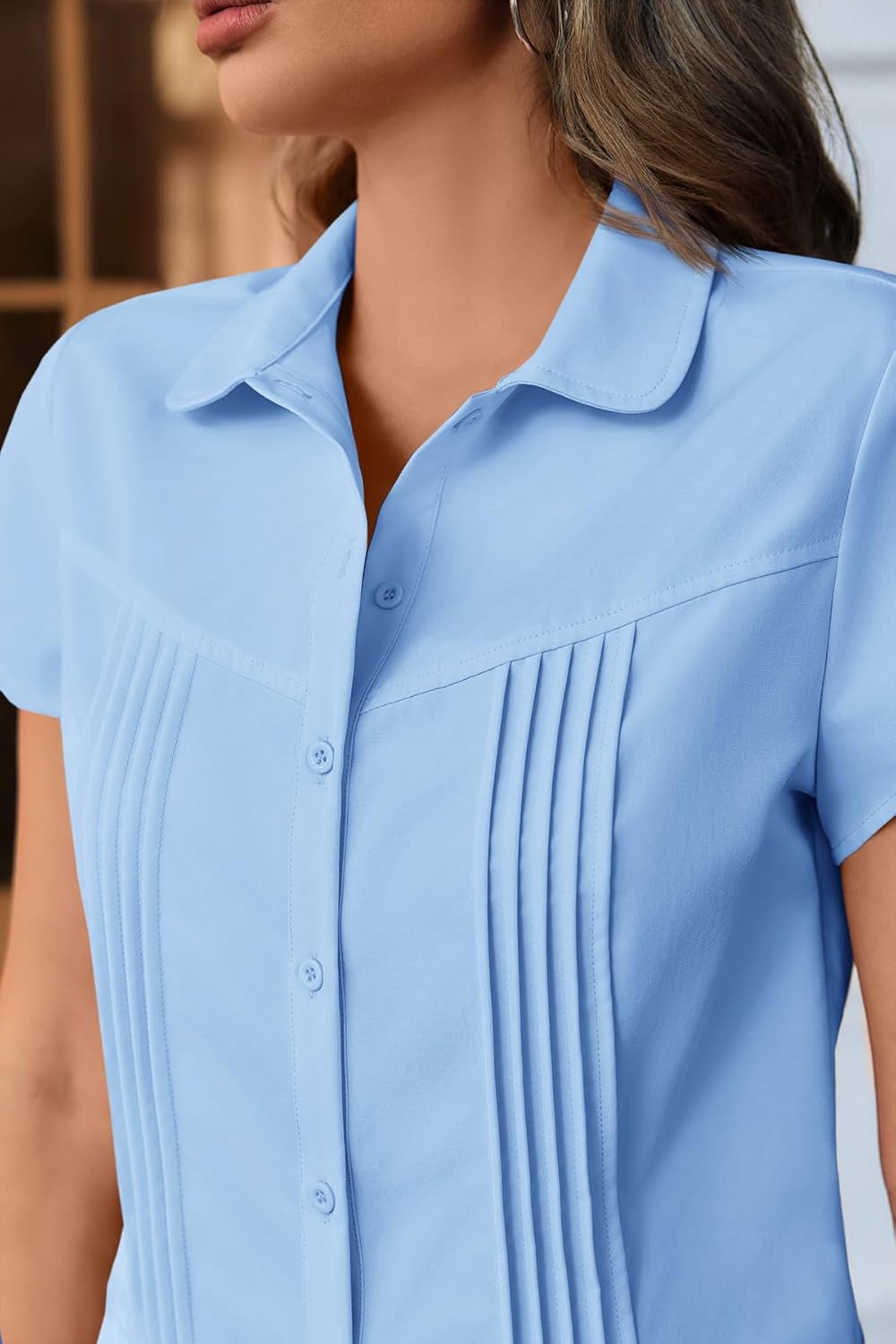 Cicy Bell Womens Short Sleeve Button Down Shirts Pleated Slim Fit Summer Dressy Casual Blouses - Image 4