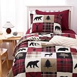Wake In Cloud - Ensemble de confort rustique, chalet de Noël Ferme Western Lodge Woodland Wildlife Patchwork RV Thème extérieur, Doucement Léger Literie, 3-Piece, Taupe, taille du roi