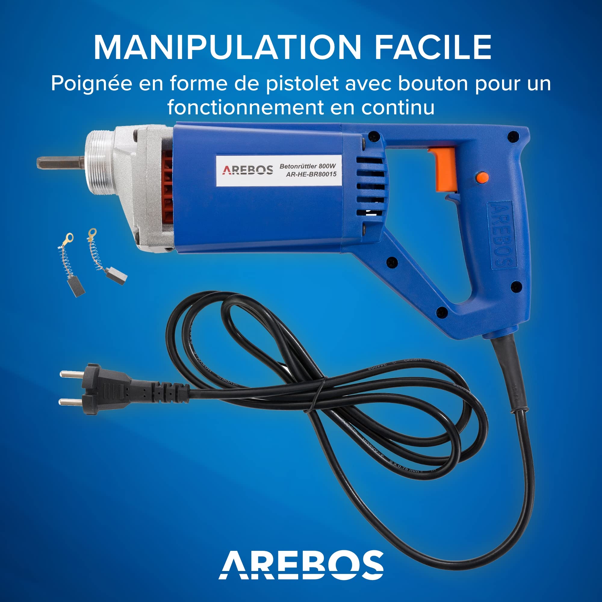 Arebos Vibrateur pour béton 800W Manuel Arbre flexible Câble 1,5 m