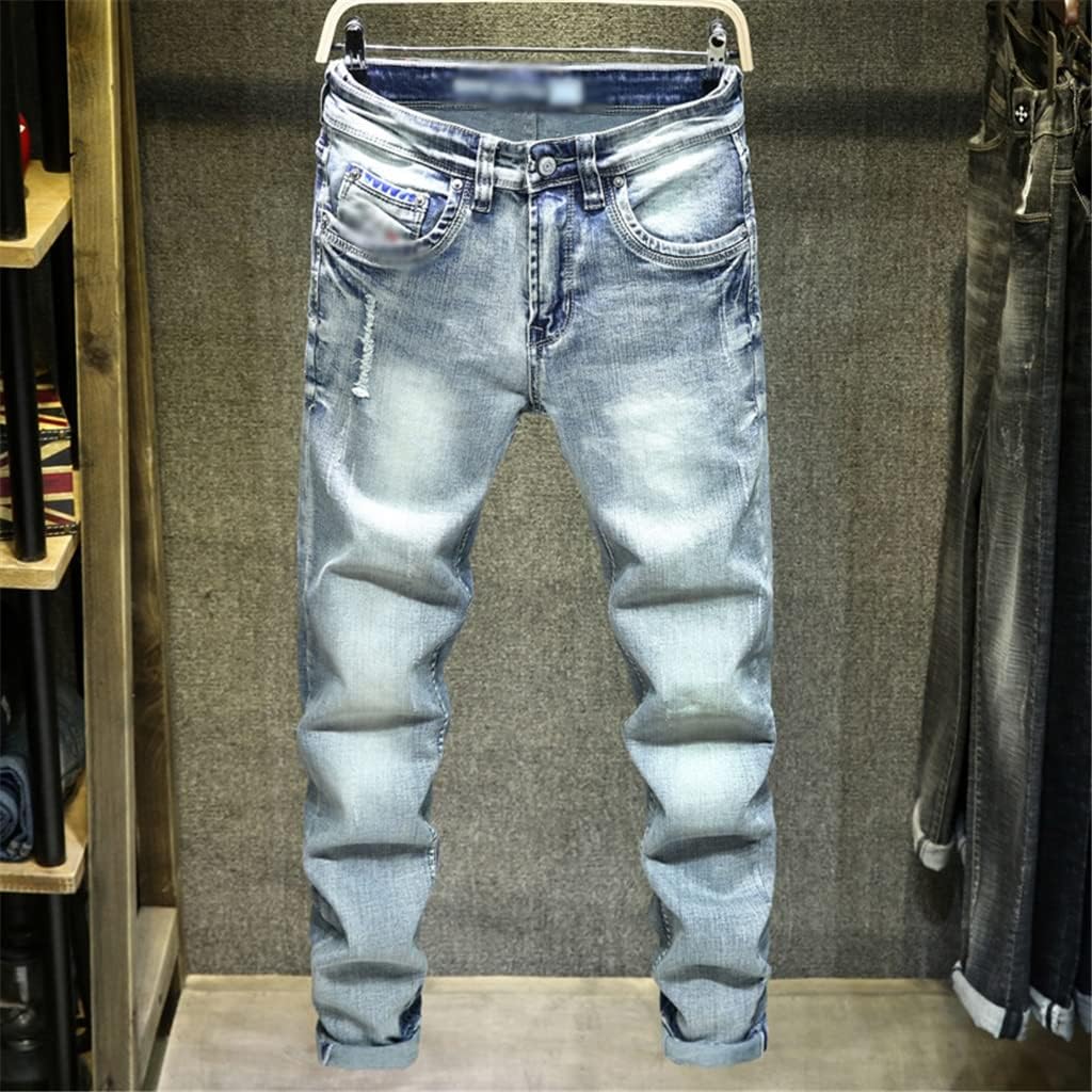 Men Jeans Ripped Light Stretch Slim Fit Spring and Autumn Streetwear Male Denim Trousers