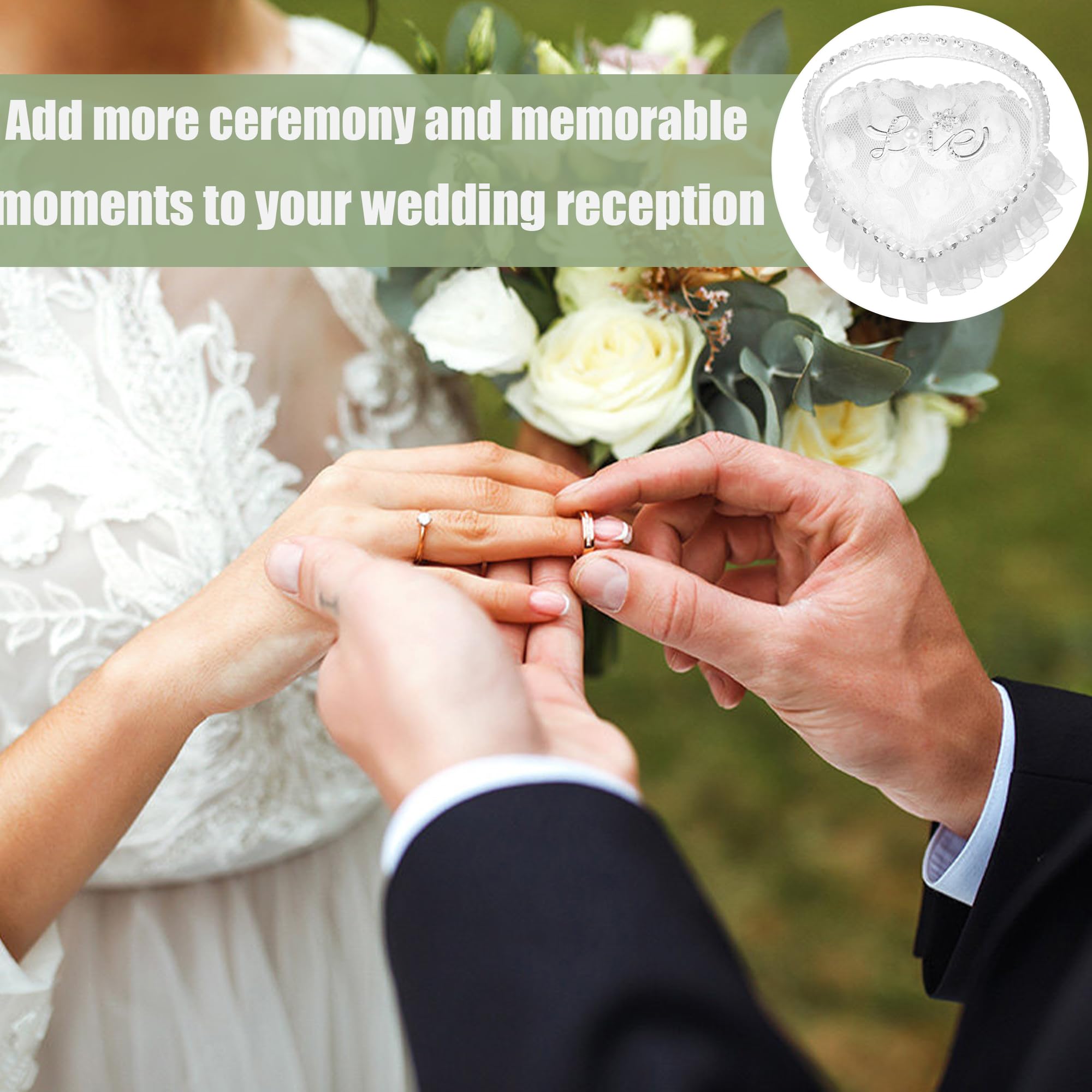 Cuscino Porta Fedi Nuziali A Cuore - In Pizzo Con Nastri, Per Matrimonio O Proposta - Foto 4