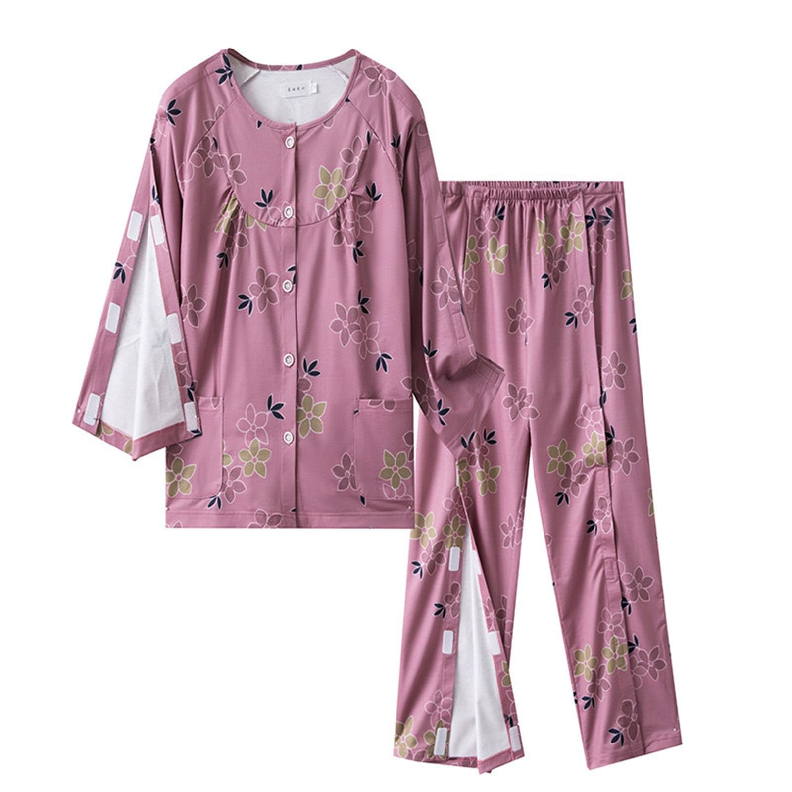 Pyjama long pour femme avec boutons - Ensemble de pyjama 2 pièces pour femme, rose, L