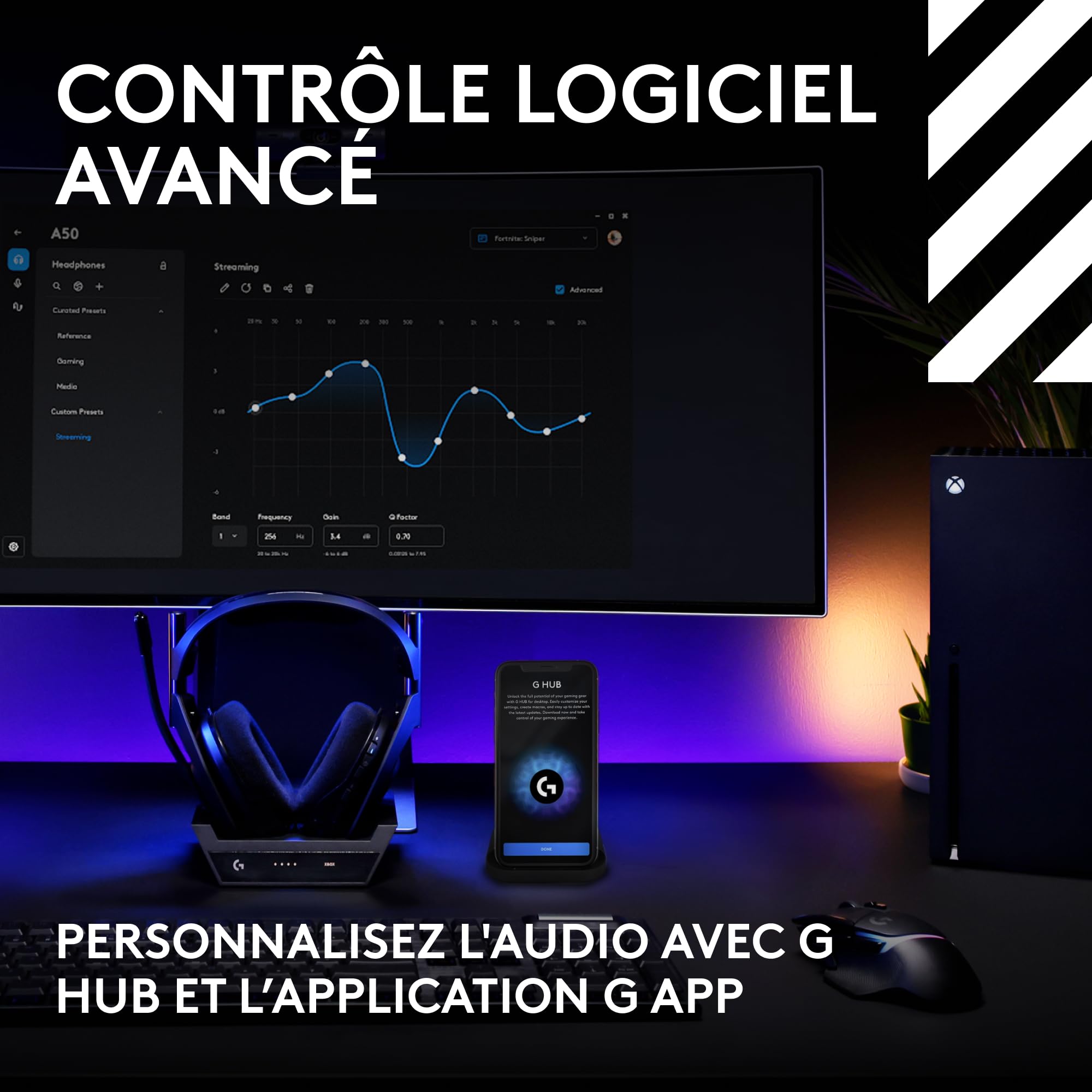 Logitech G Astro A50 LIGHTSPEED, casque gaming sans fil + station d’accueil (Gen 5), PRO-G GRAPHENE, basculement entre 3 systèmes, USB-C vers Xbox, PS5, PC, Nintendo Switch, Switch 2, Bluetooth - Noir