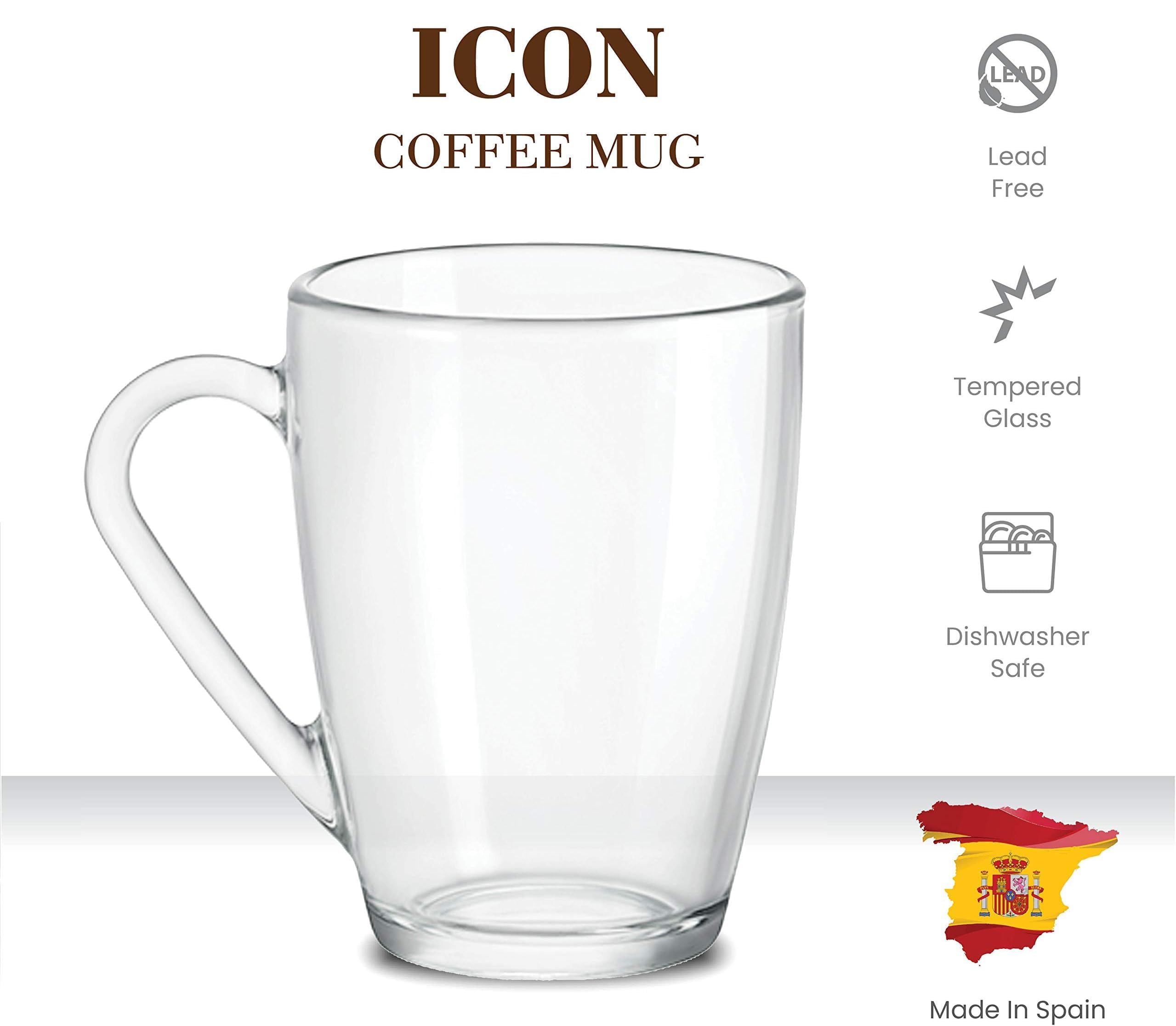 Amazon.com: Bormioli Rocco Glass Coffee Mug Set, (6 Pack) 10 Ounce with  Convenient Handle, Tea Glasses for Hot/Cold Beverages, Thermal Shock  Resistant, Tempered Glass, for Cappuccino, Latte, Espresso, clear. : Home &