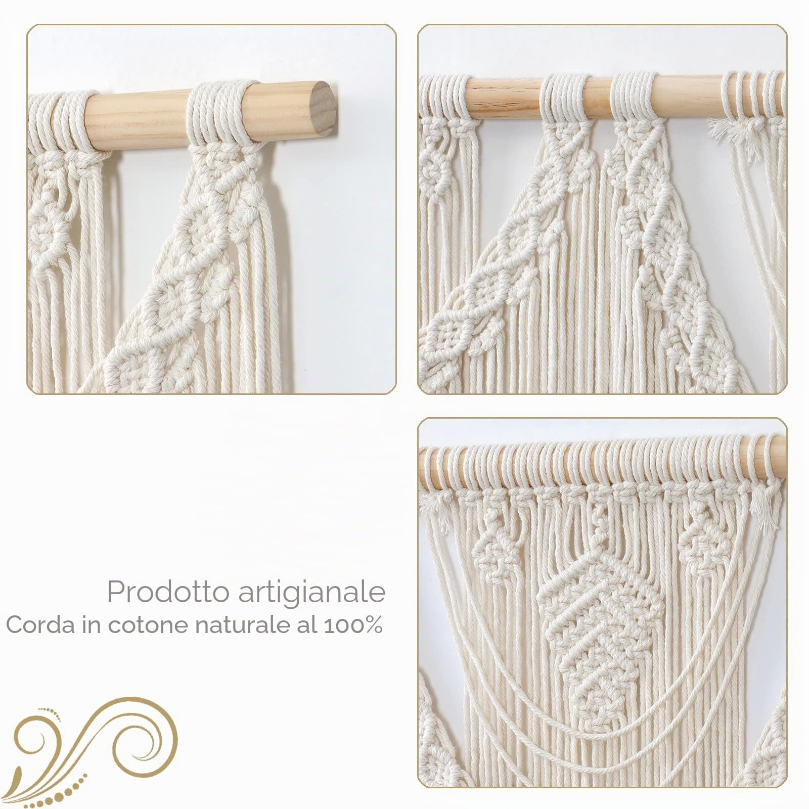 Dremisland Macramè Appeso a Parete Fatto a Mano Grande Boho Tessuto Arazzo Foglia Nappa Arte Cotone Corda Macramè Decorazione della Parete per Camera da Letto Soggiorno Sfondo