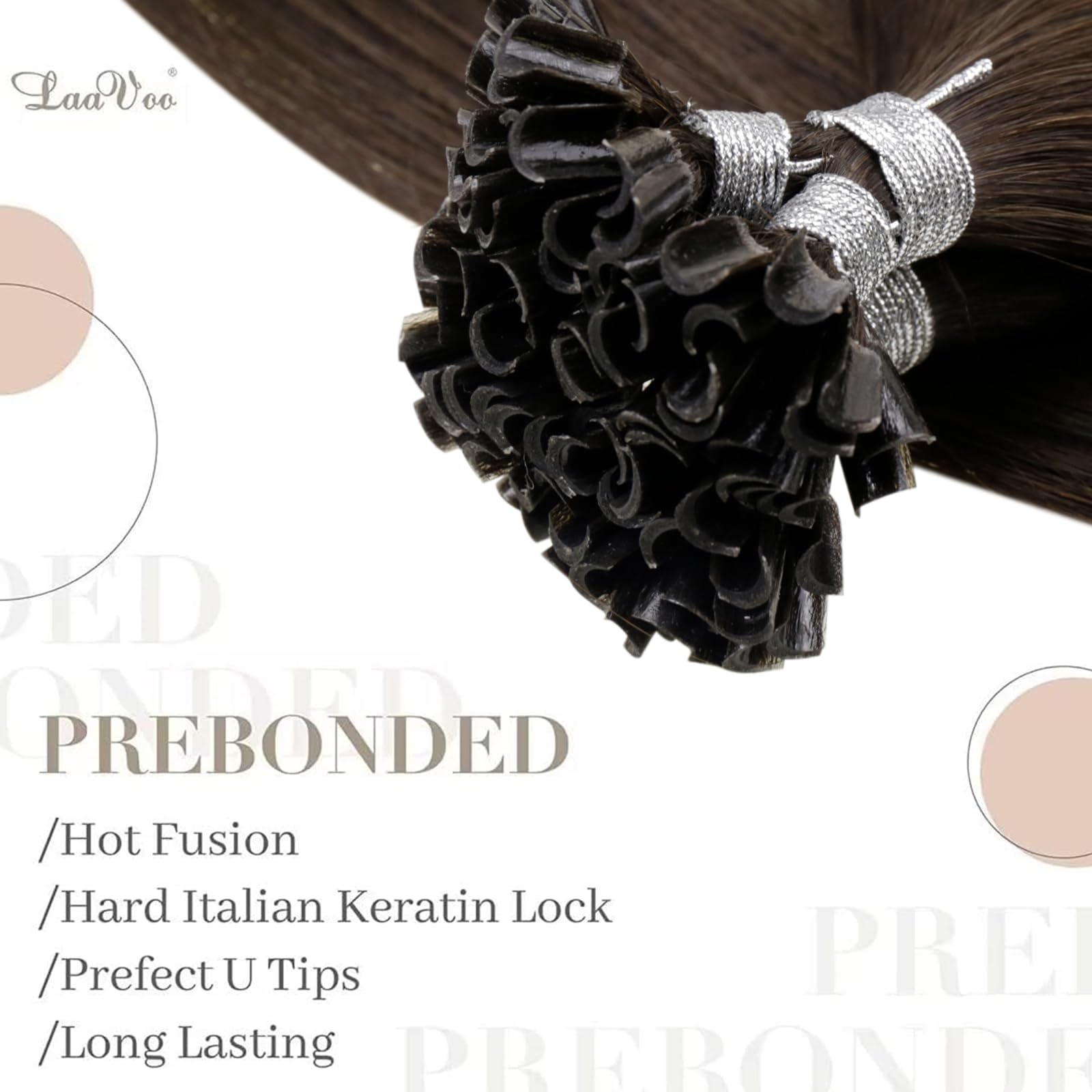 LaaVoo Human Hair Extensions U Tip Real Brown, Remy Straight Dark Brown Real Hair Extensions - Image 3