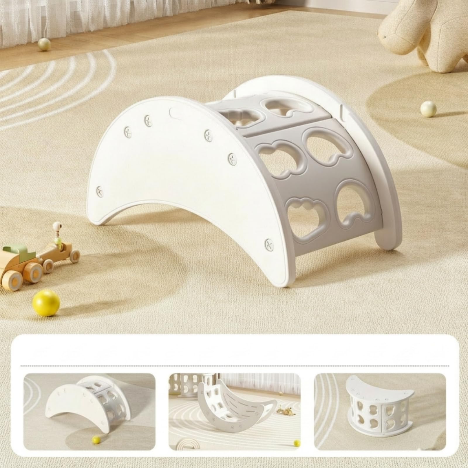 Arco Montessoriano Multifunzionale Dondolo in Legno Sicuro Giocattolo per Neonati, Giallo, style to 6