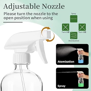 GIVAMEIHF 16oz Clear Glass Spray Bottles,6 Pack Glass Spray Bottles Refillable Empty Bottle with Adjustable Nozzle,Spray Bottle for Essential Oils,Cleaning,Pets,Hair Mister
