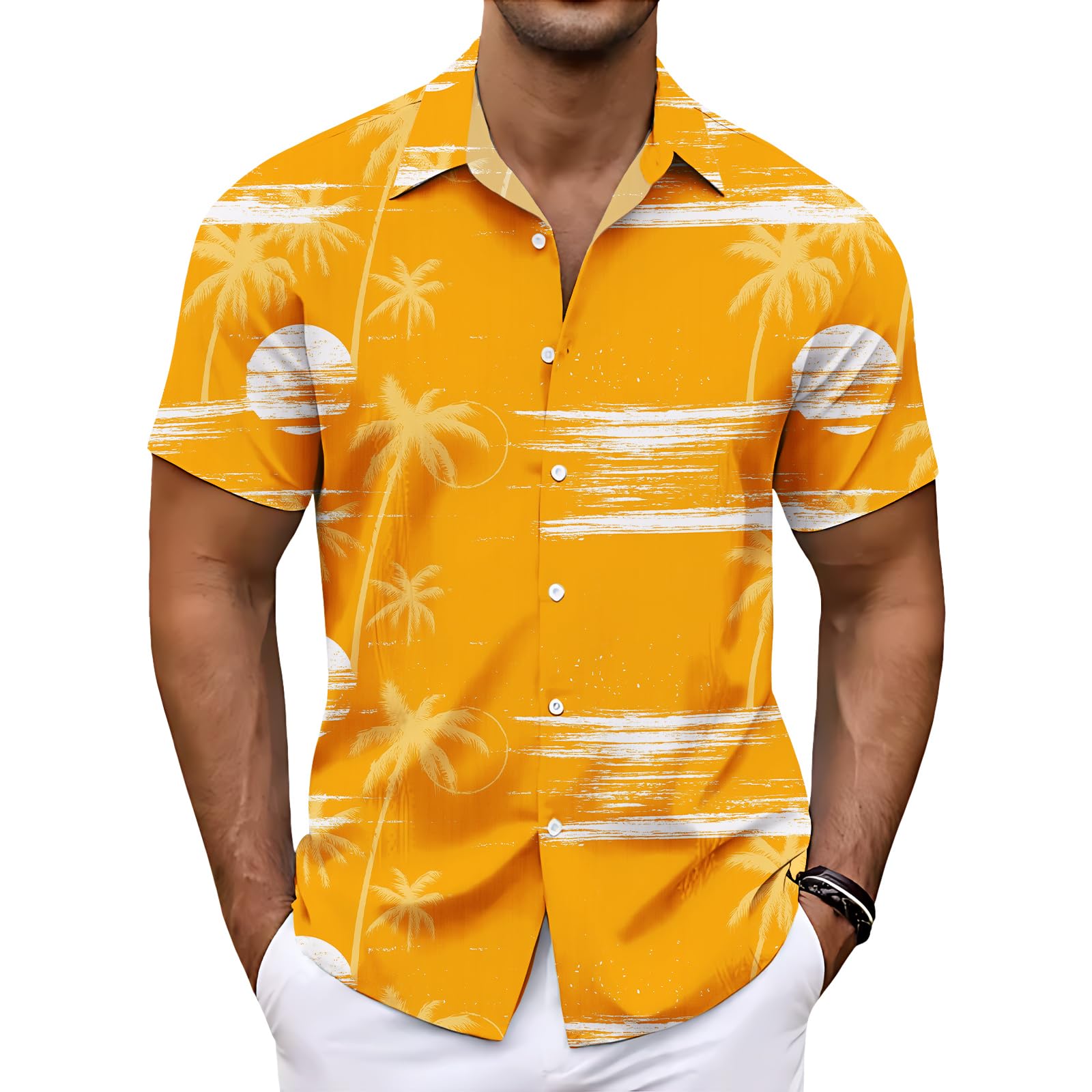 Mens Hawaiian Button Down Shirts Short Sleeve Tops Plus Size Graphic Casual Lightweight Loose Beach Gym Shirt
