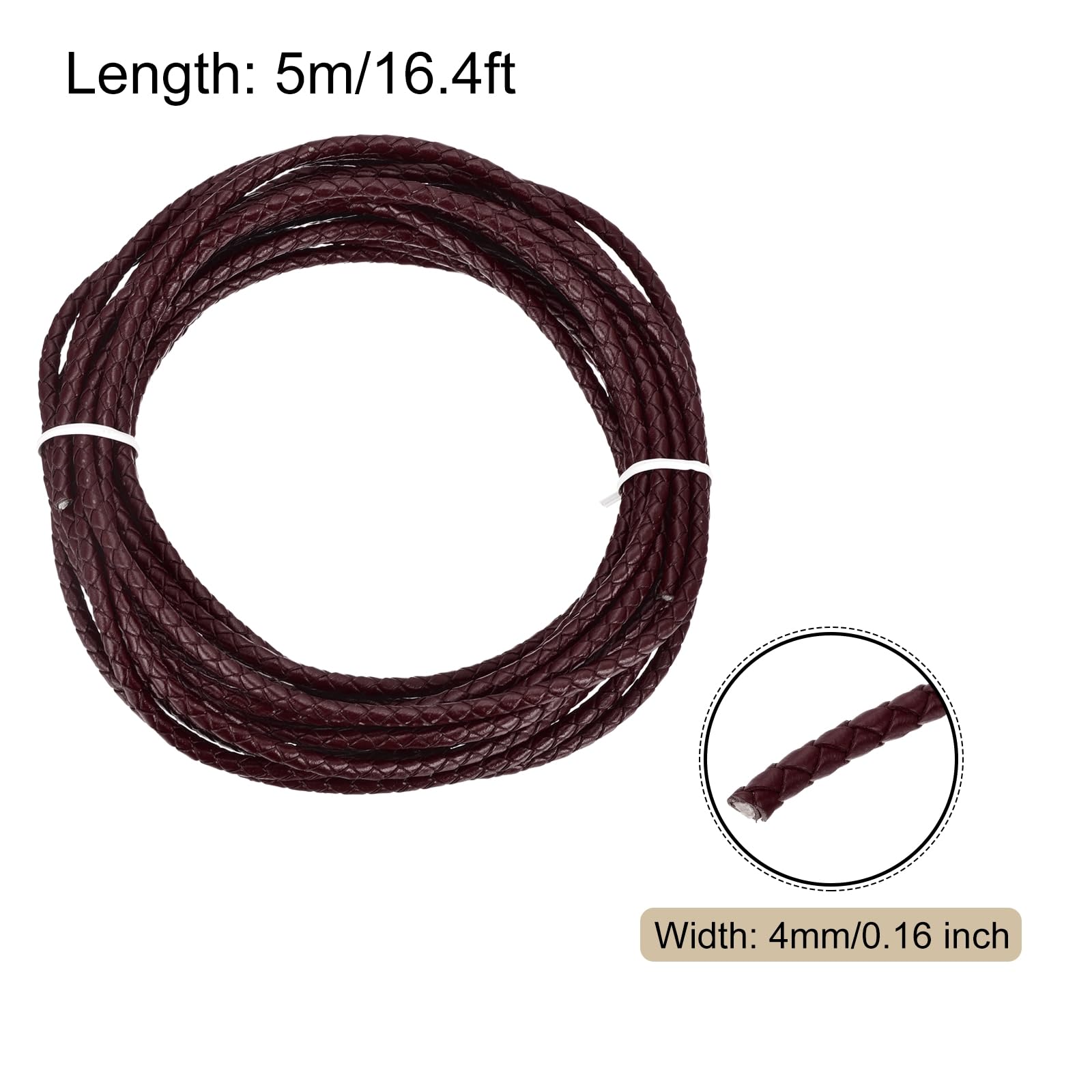 Rebower Round Braided Leather Cord 4mm Bolo Leather Cord String Rope for Jewelry Making, Necklaces, Bracelets, Wraps, Crafts, 5m/16.4ft, Wine Red - Image 2