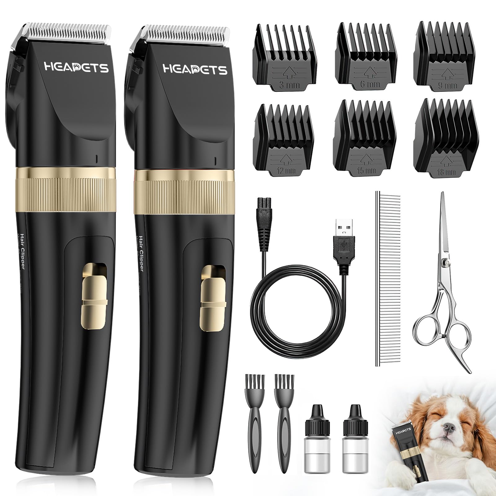 Dog Clippers Shaver Grooming Kit Low Noise Rechargeable Cordless Electric Quiet, 2 Pet Clippers Set for Dogs Cats (Black)