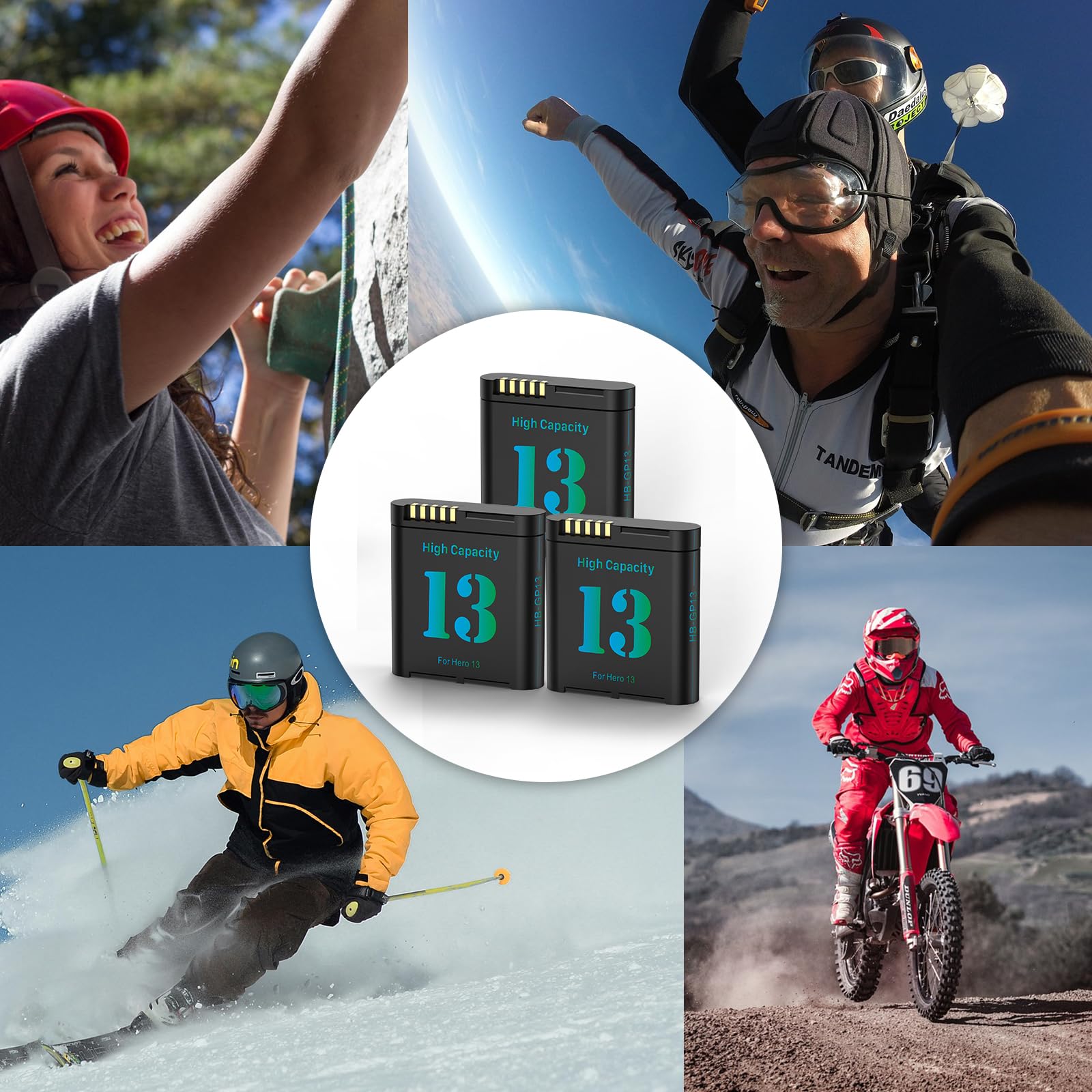 3-Stück Hero 13 Akku Ladegerät Kit 2800mAh Ersatzakkus Typ-C LED Dreikanal-Ladegerät für Hero 13 Black Vollkompatibel mit Original(3 Stück Batterie + 1 Stück Ladefach)