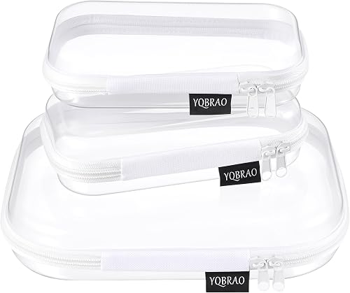 YQBRAO 3-Piece Clear Hard Shell Zipper Case Set, 1M 2S, White