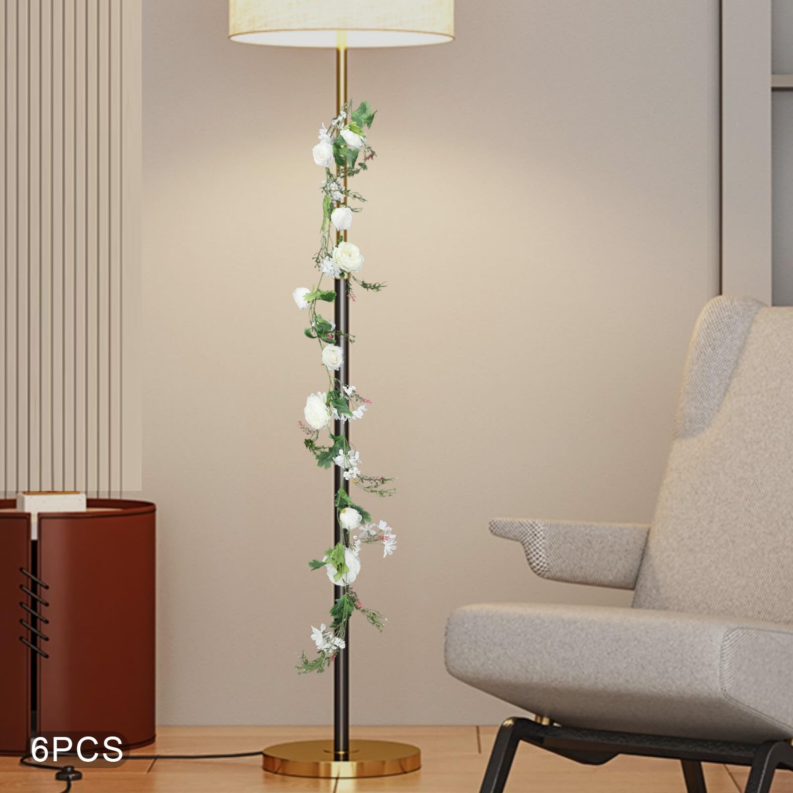 6 Stück Pfingstrosen Girlande, Künstliche Blumengirlande aus Seidenstuch, Deko Blumen Künstlich, Rosengirlande für Bogen, Zeremonien, Hochzeit, Heimdekoration, 180cm (Weiß)