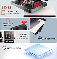 Vista 3 de Prensa de calor profesional, máquina de prensa de calor 5 en 1 para camisetas, máquina de prensa de camisas de 15 x 12 pulgadas, máquina