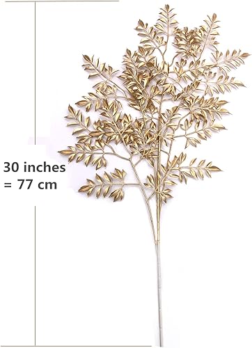 Vista 5 de CATTREE Plantas artificiales de ramas de hojas doradas para decoración de Navidad, 30 pulgadas de alto, paquete de 2 arbustos falsos de imitación