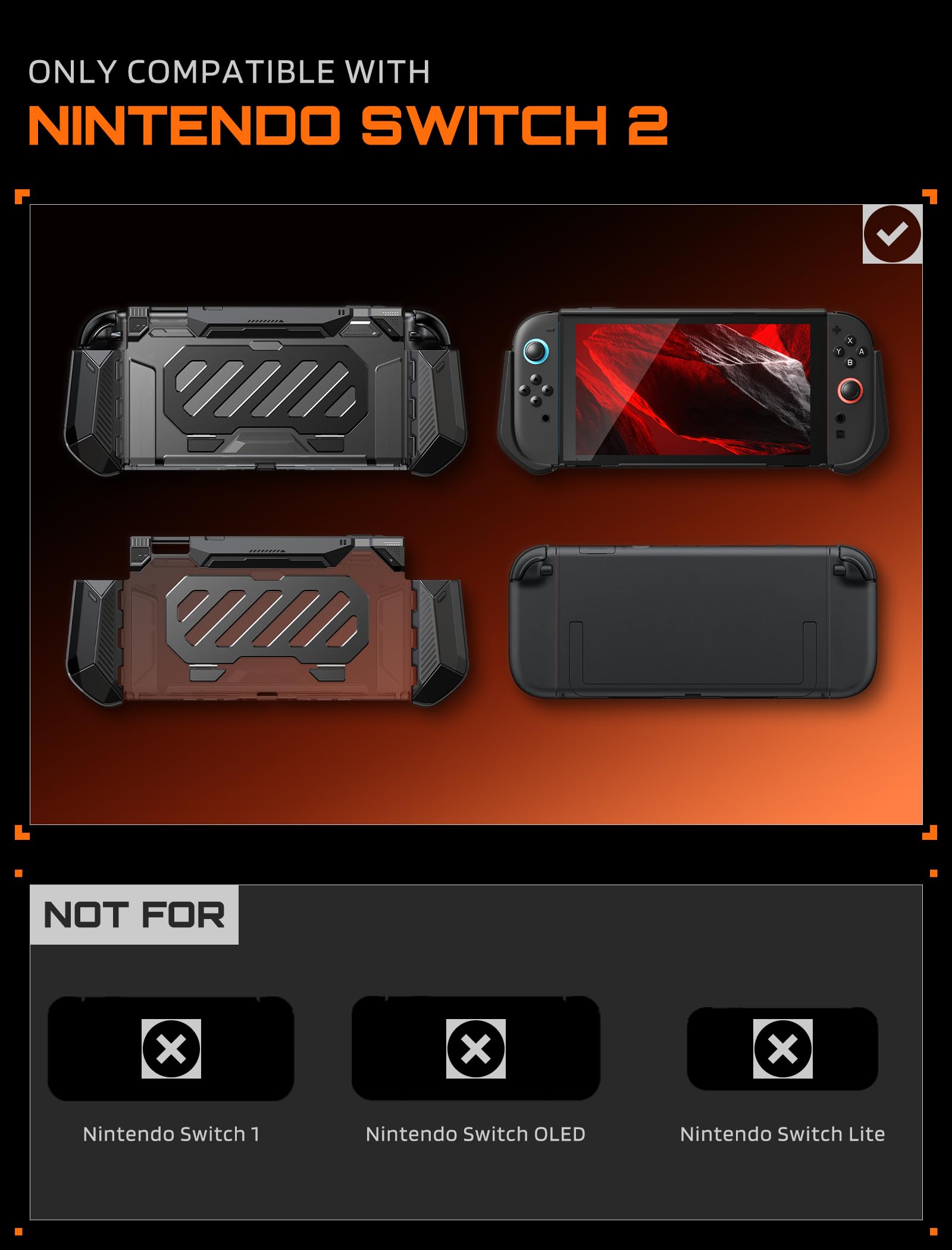 SUPCASE Coque avec Support pour Nintendo Switch 2 (2025), [Support Pliable] [Protection Qualité Militaire] [Joycons à Retrait Rapide] Accessoires Dockable Coque Compatibles avec Switch 2, Noir