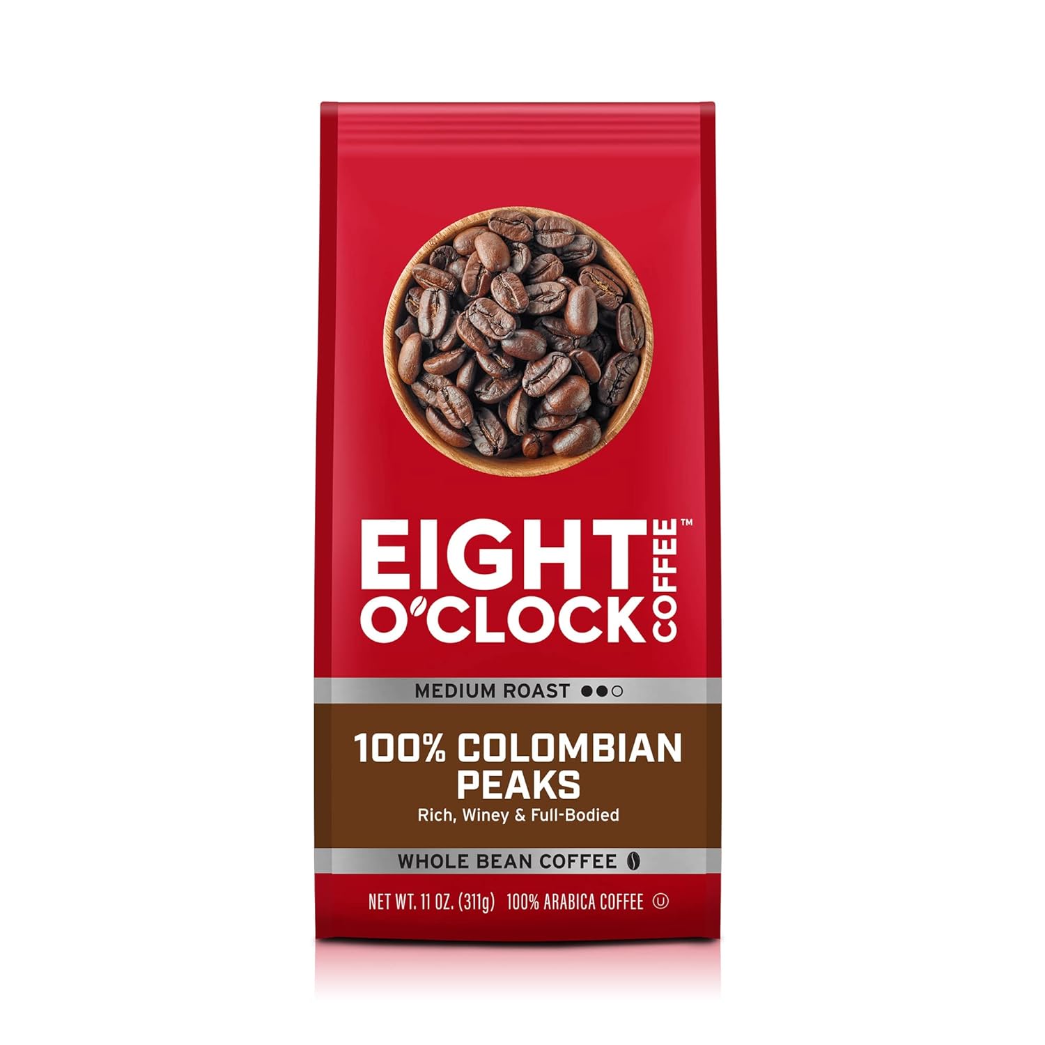Eight O'Clock Coffee 100% Colombian Peaks Whole Bean Coffee, Medium Roast, 20 Ounce (Pack of 1) - Rich, Winey & Full Bodied