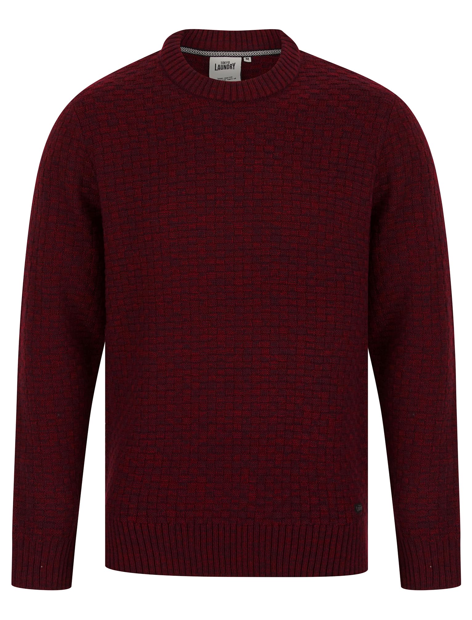 Tokyo Laundry Men's Claret Twist 'Brendean' Chunky Basket Stitch Knitted Crew Neck Jumper
