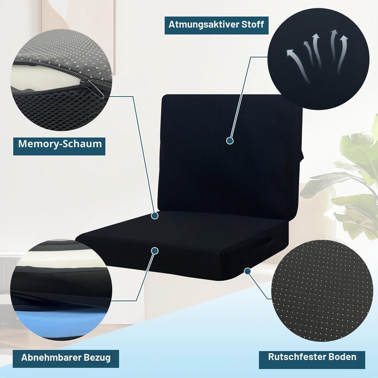 Sitzkissen mit Rückenkissen für Bürostuhl, Autositze, Rollstuhl Dicke Sitzerhöhung mit Rückenlehne Memory-Schaum Stuhlkissen Ergonomisch Lendenwirbelkissen für Sessel Auto Rollstuhl