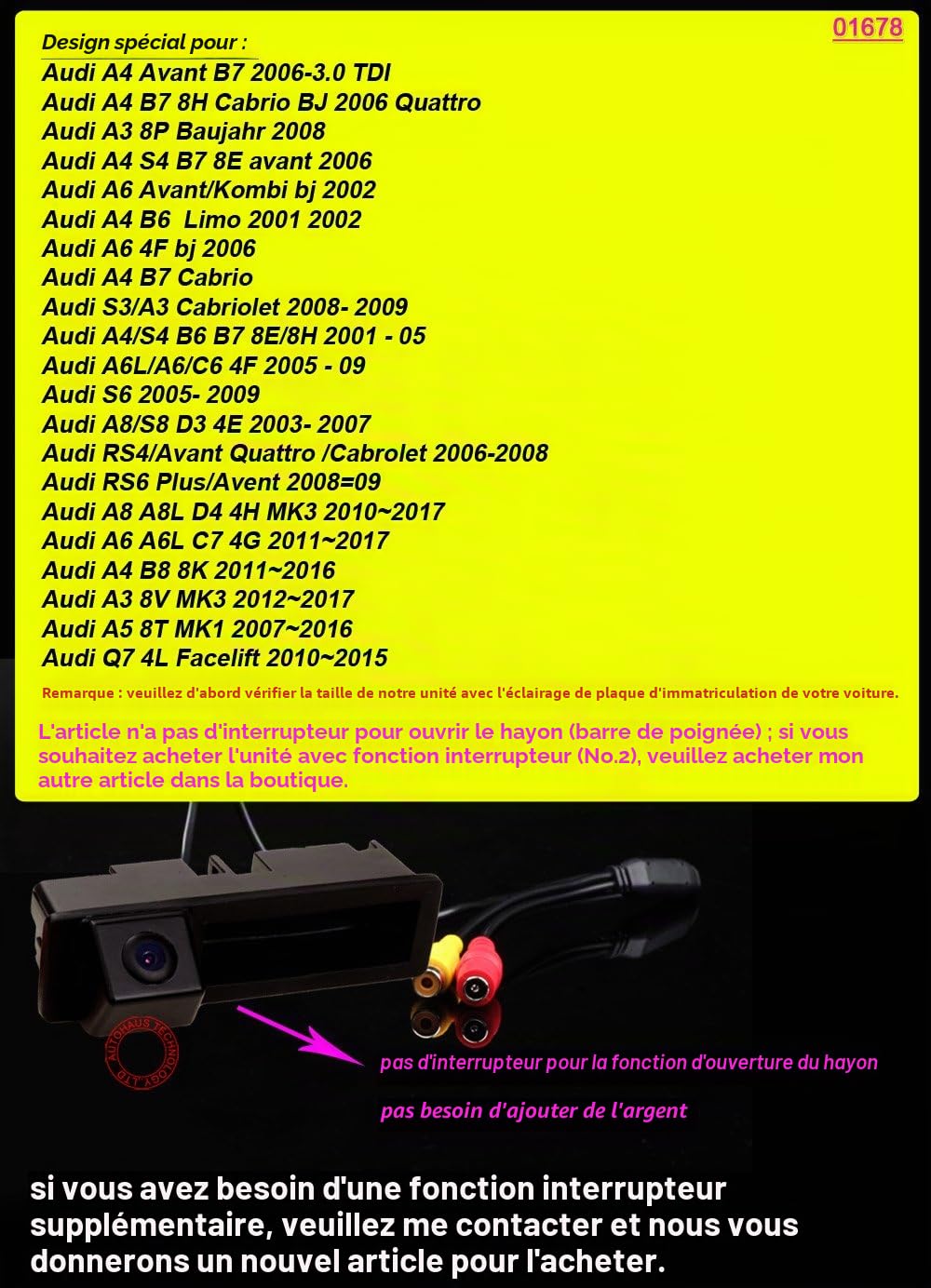 Poignée de coffre HD pour caméra de recul de rechange pour Audi A8 A8L D4 4H MK3 A6 A6L C7 4G A4 B8 8K A5 8T Q7 4L A1 S1 8X S3 A3 8P 8V Cabriolet A4 S4 B6 B7 8E 8H C6 4F S6 S8 D3. 4E RS4 Avant Quattro