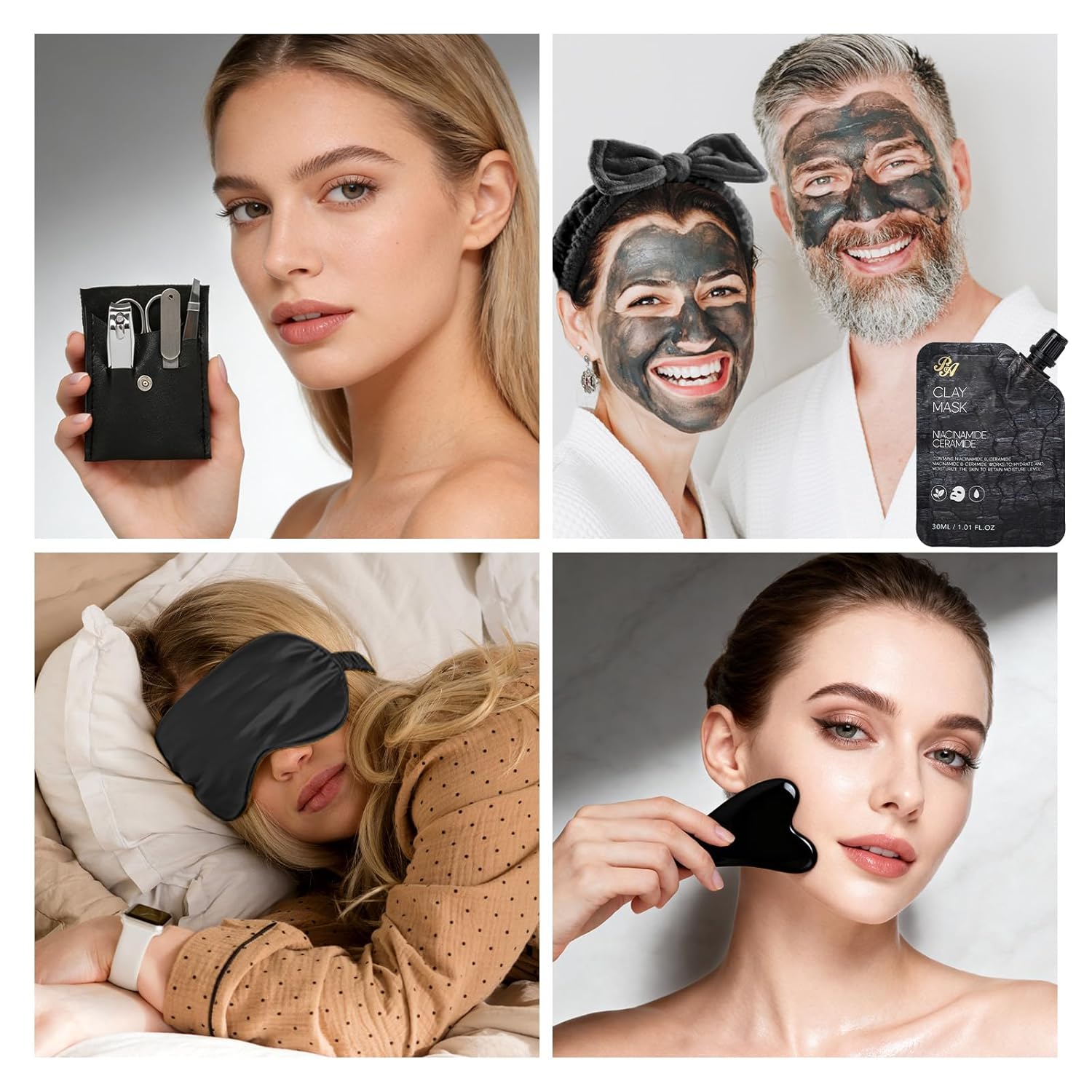 25 Pcs Bath & Body Gift Set for Women, Charcoal Skin Care Kit, Spa Gift Basket, Self Care, Cosmetic Bag, Serum, Necklace, Perfume, Eye Mask, Present, Christmas, Valentine's, Birthday, Mother's Day