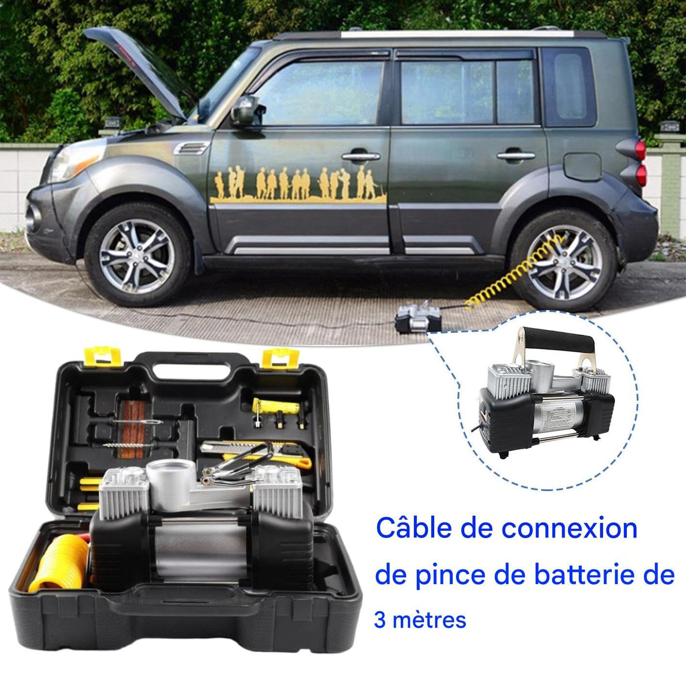 Scatola Degli Attrezzi Da Pompa Aria Scatola Porta Compressore 12V | Set Attrezzi Gonfiagomme per Auto Bici Moto Camper Campeggio Garage Officina Casa