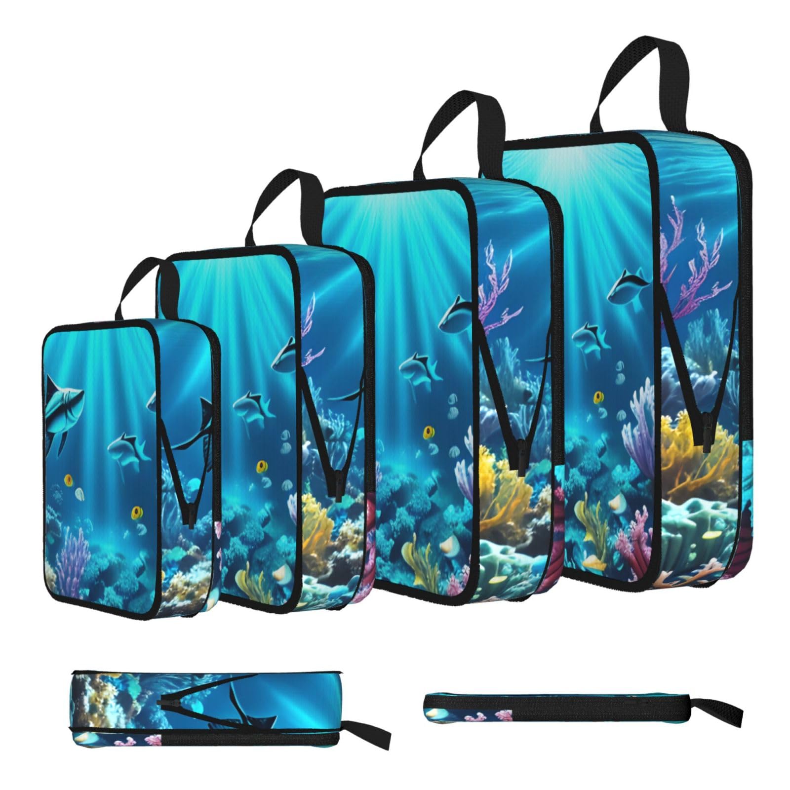 Submarine Coral Rays Compression Packing Cubes 4 Piece Set
