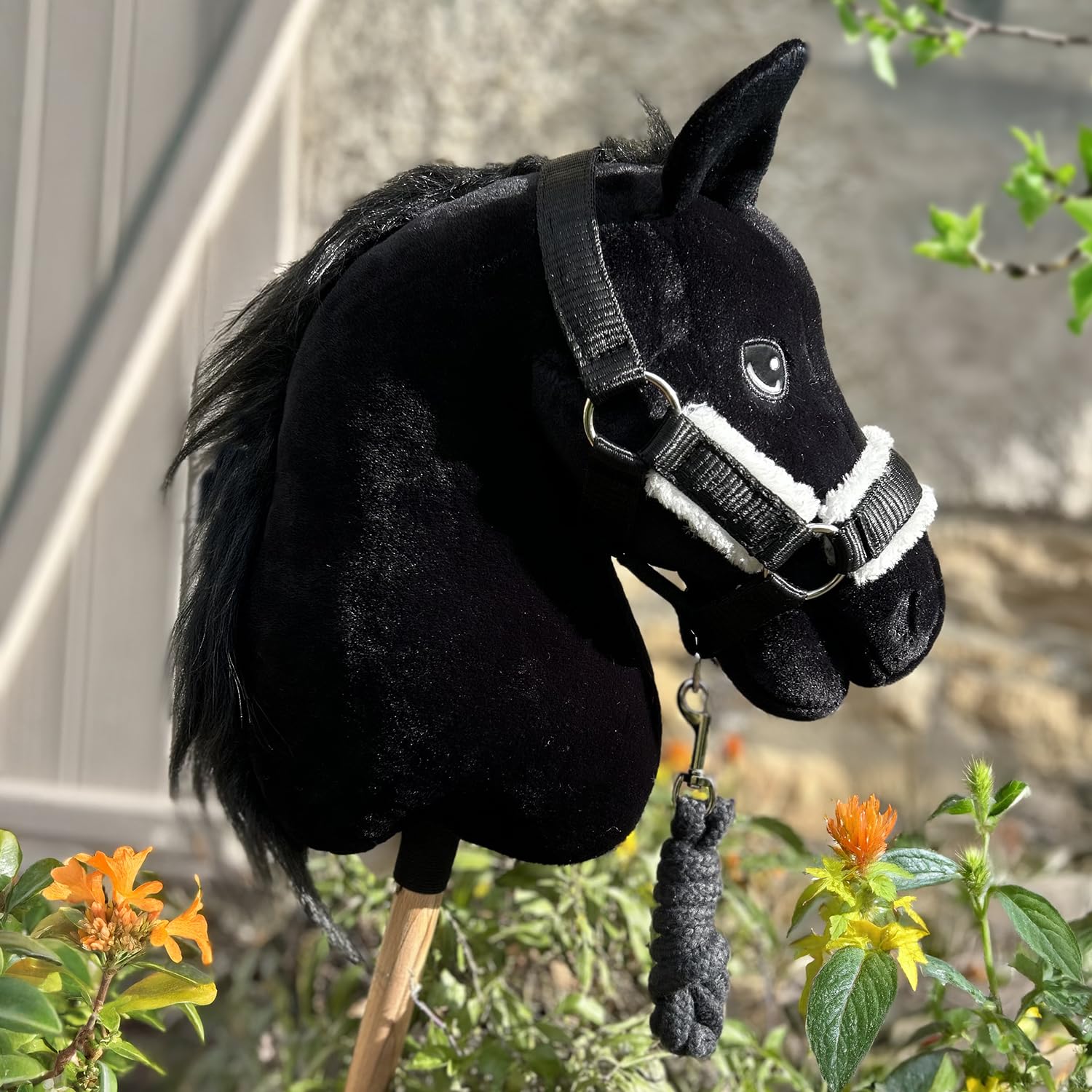 Hobby Horse Land Hobby Horse Size A3 Parent (negro, halter negro, cordón y gorro blanco)