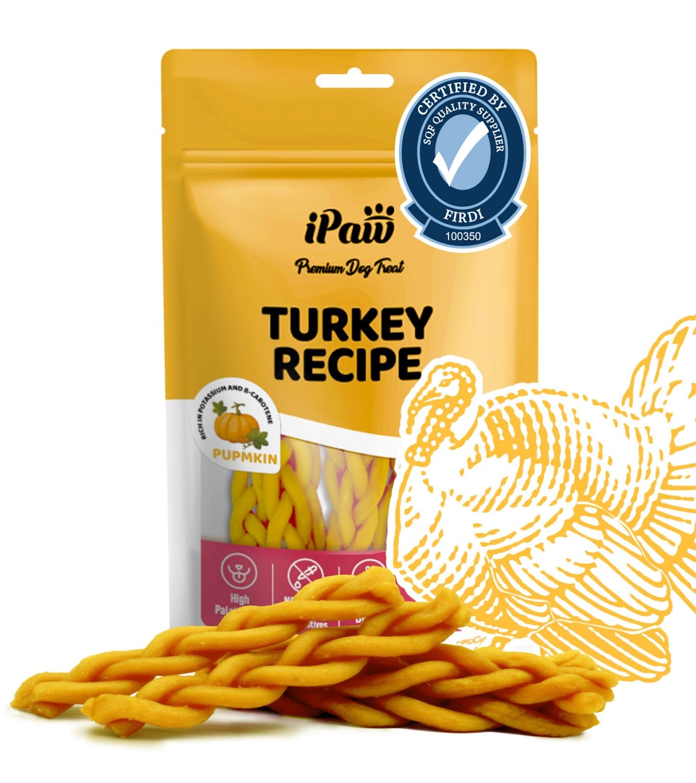 iPaw Turkey Dog Treats, SQF-Certified Production Process Dog Chew
