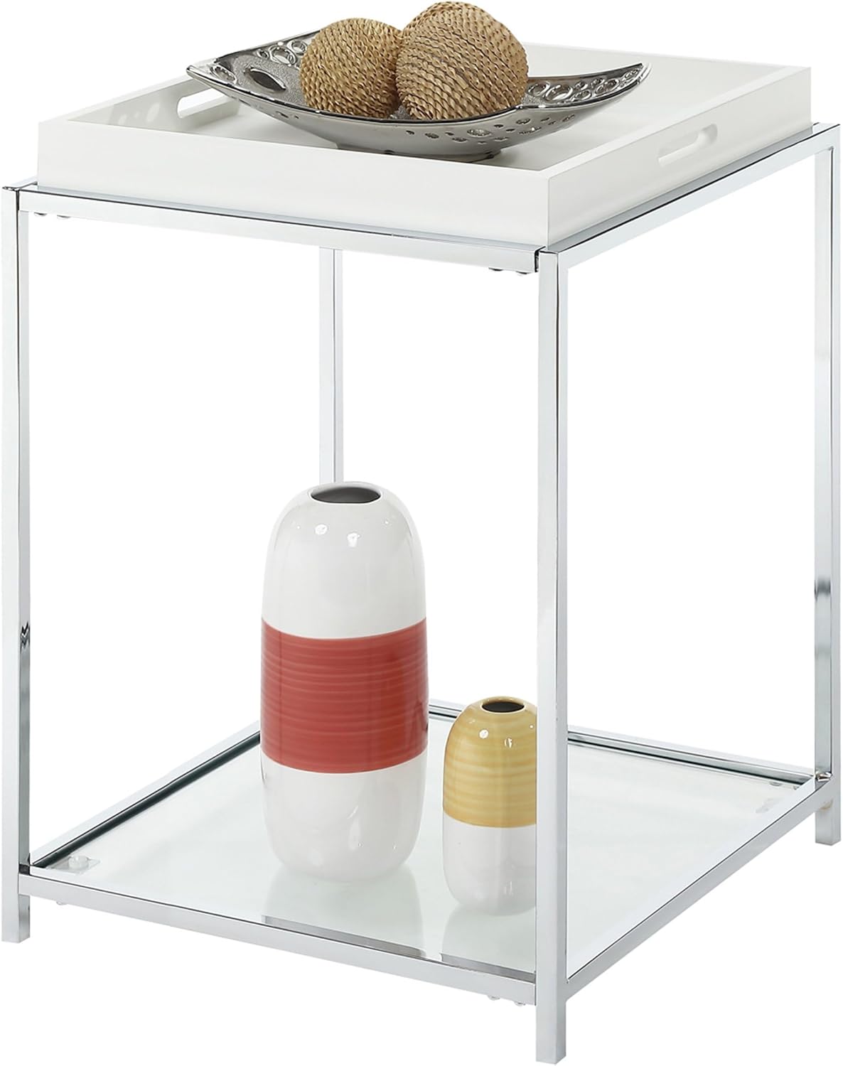 Convenience Concepts Palm Beach End Table with Shelf and Removable Trays, White