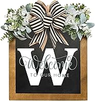 Vista 27 de Letrero de bienvenida personalizado de apellido de 16 pulgadas, coronas de puerta para puerta delantera exterior, corona de primavera