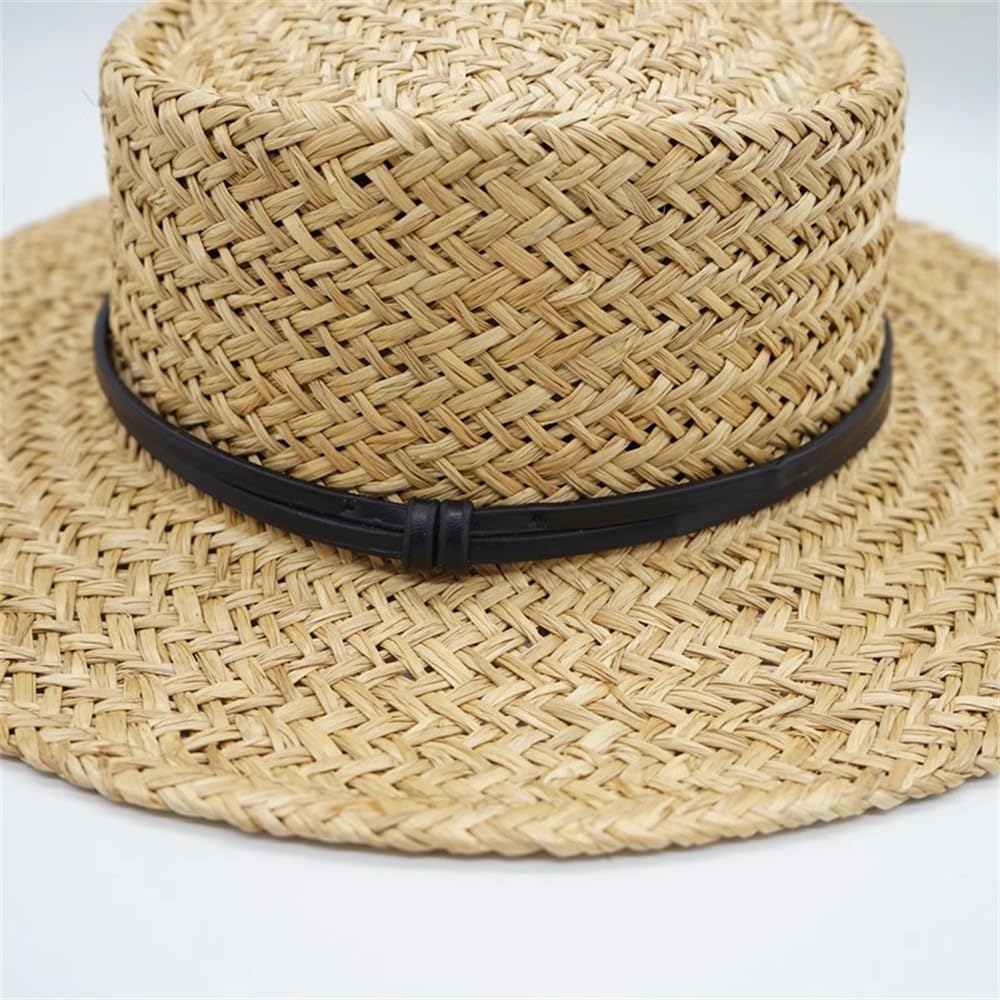 Cappello di Paglia da Uomo Cappello di Paglia a Tesa Larga con Fascia in Pelle Intrecciata Vintage Estivo per attività All'aperto