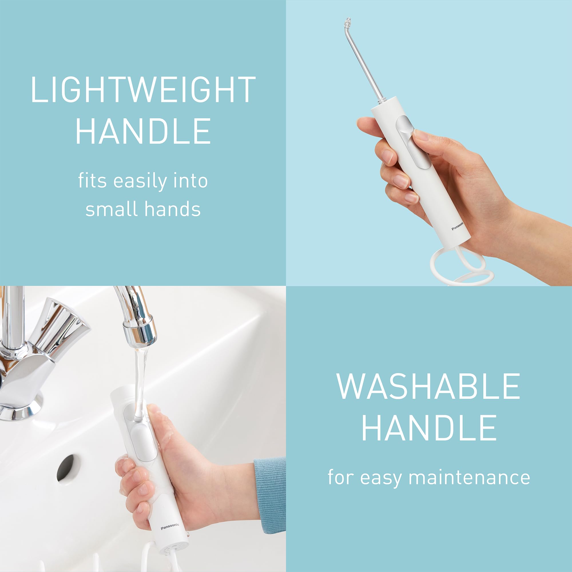 Panasonic EW1614AW503-PACK Hydropulseur Bucco-Dentaire Familial, Jet Ultrasonique, Mode Enfant, 10 Réglages de Pression, IPX7, Orthodontiques, 5 buses, Alimentation Secteur, Blanc
