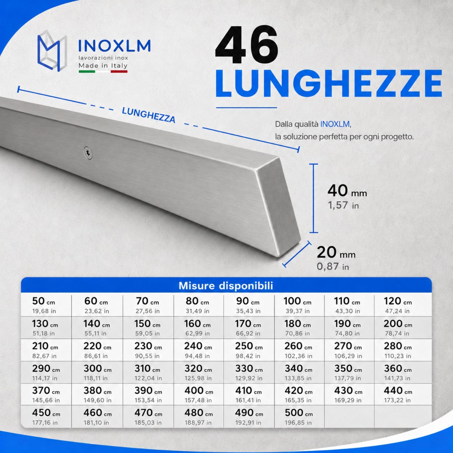 INOXLM Corrimano Rettangolare 40x20 mm in Acciaio Inox AISI 304 Con Finitura Satinata | Made in Italy | Fai Da Te | Ideale per Uso Interno ed Esterno (2200 mm)