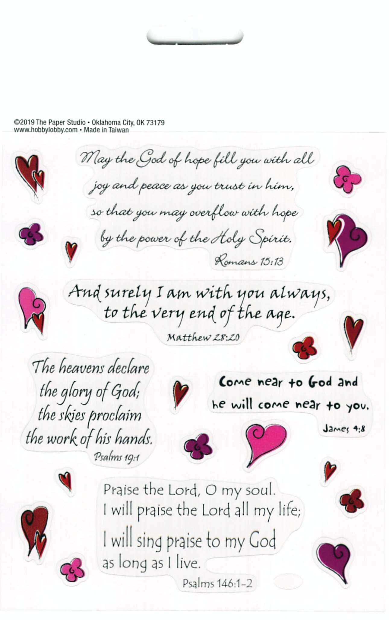 Bible Verse Stickers (Scripture and Hearts) 1 Pack with 44 Stickers