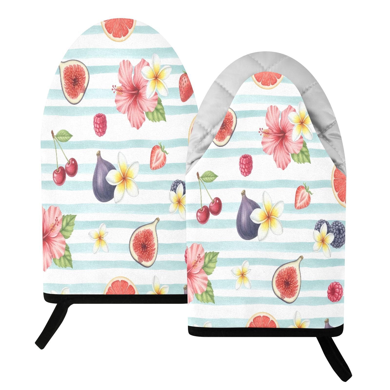 BURSTDDY Flowers and Fruits Oven Mitt,Heat Resistant Kitchen Mitts for Cooking