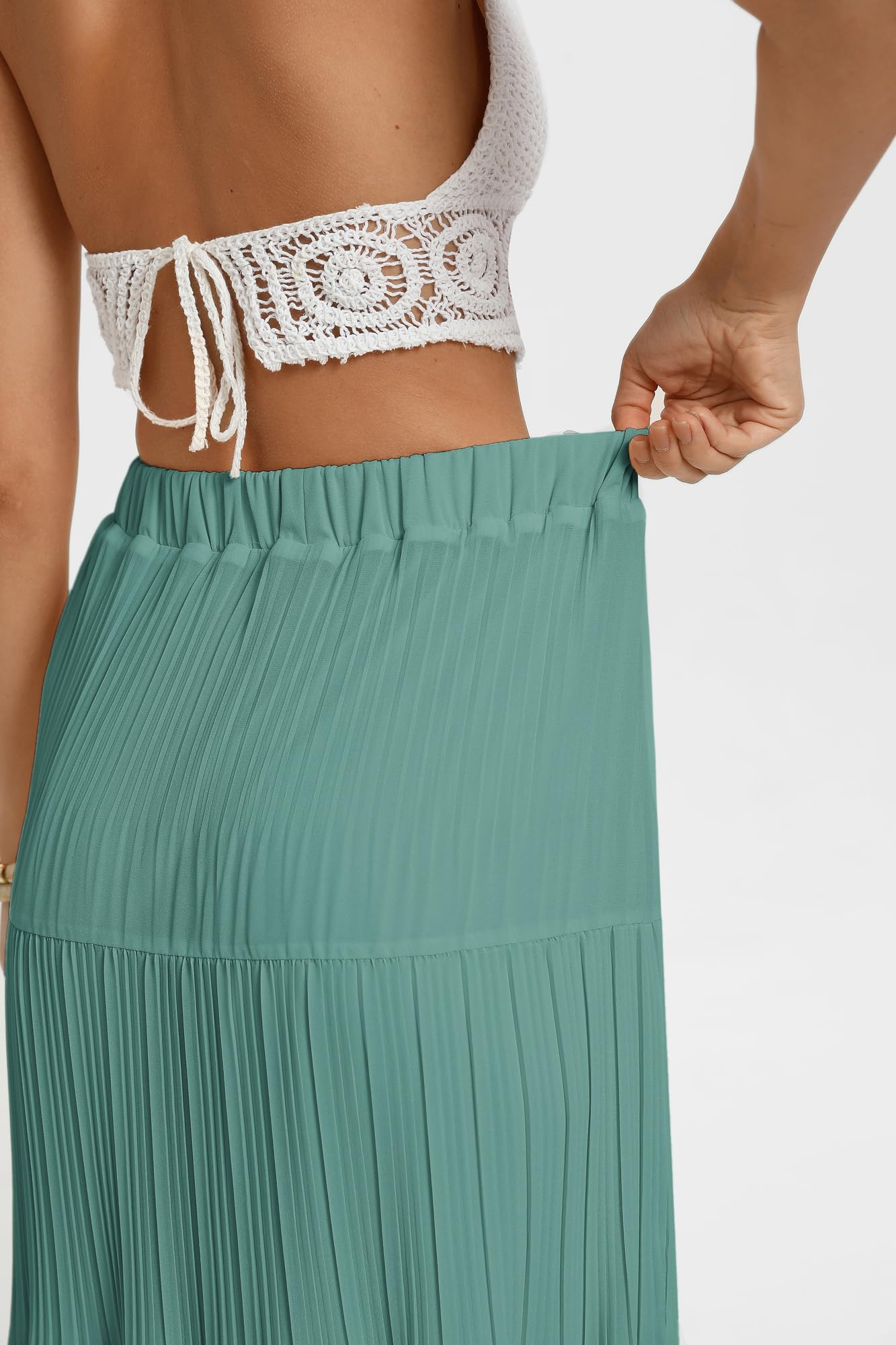 Kate Kasin Damen A-Linie Rüschen Maxirock Elastische Hohe Taille Röcke Leichte Chiffon Fließende Frühling Sommer Skirts Outfit