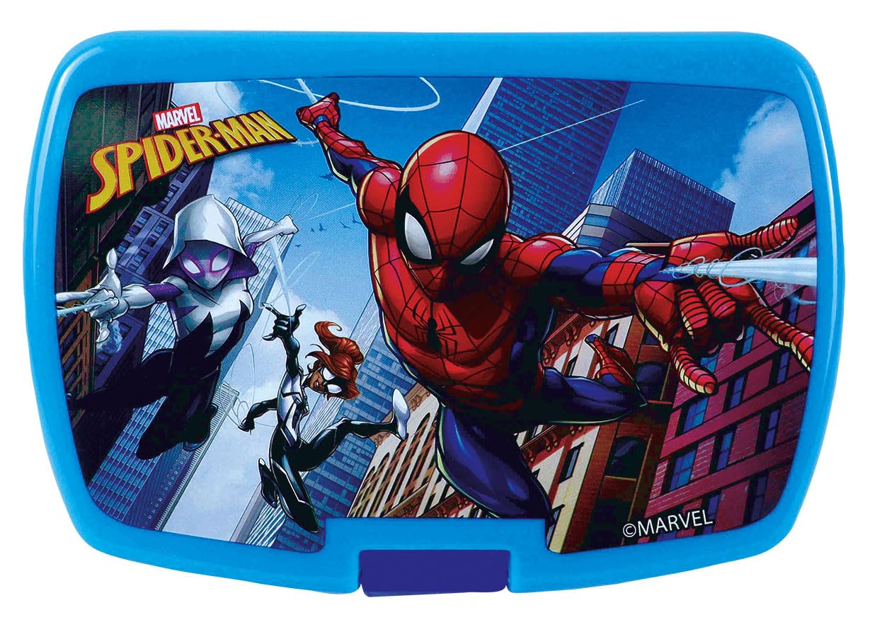 FUN HOUSE Set Complet Boîte Repas Spiderman Enfant 1 Verre 2 Assiettes Couverts Gourde Boîte Goûter Officiel Réutilisable Micro-ondable