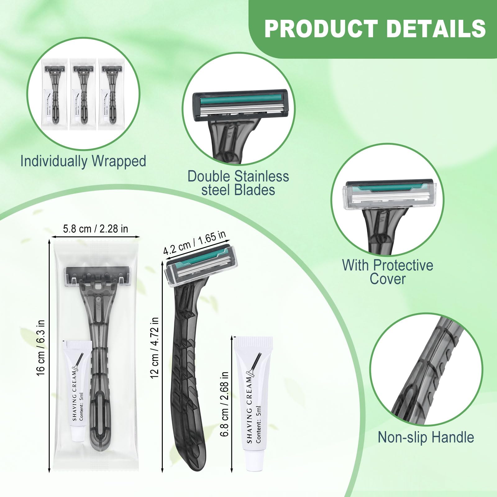 Lilingsty Disposable Razors Bulk, Gray Razors Individually Wrapped Bulk, With Shaving Cream For Hotels, Shelters, Homeless, Nursing Homes, Charities, Churches (30-PACK)