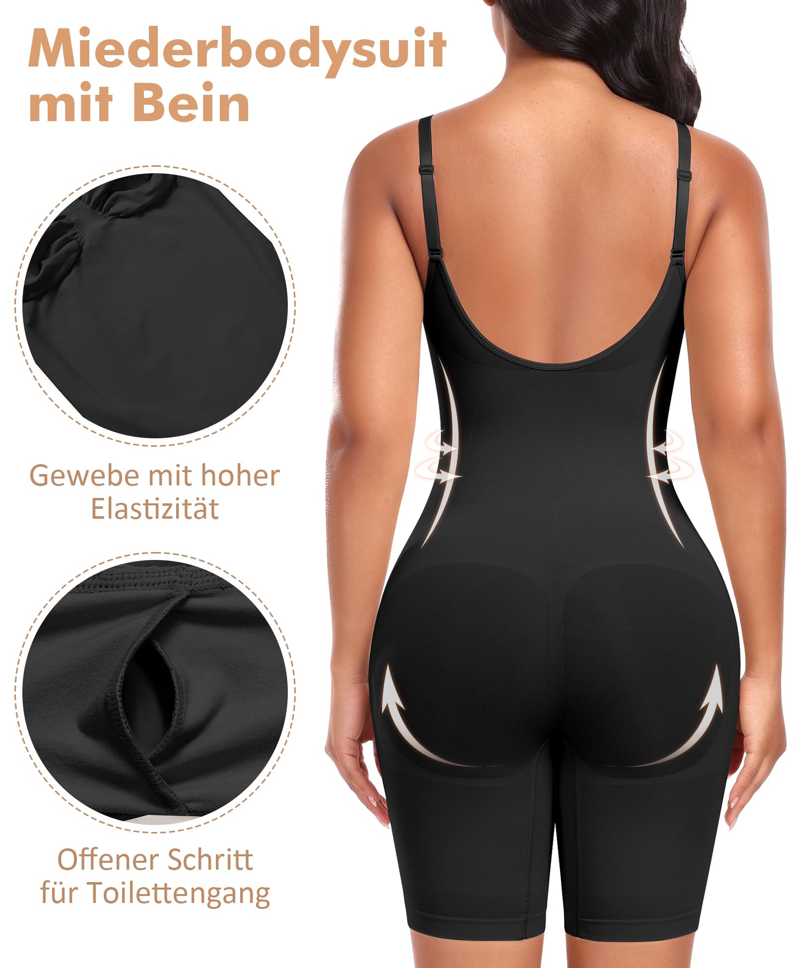 Werena Shapewear Damen Body Shaper Bauchweg Stark Formend Figurformende Bodysuit mit Bein Shaping Shorts Nahtlos Taillenformer Miederhose Unterwäsche mit Verstellbare Schultergurte